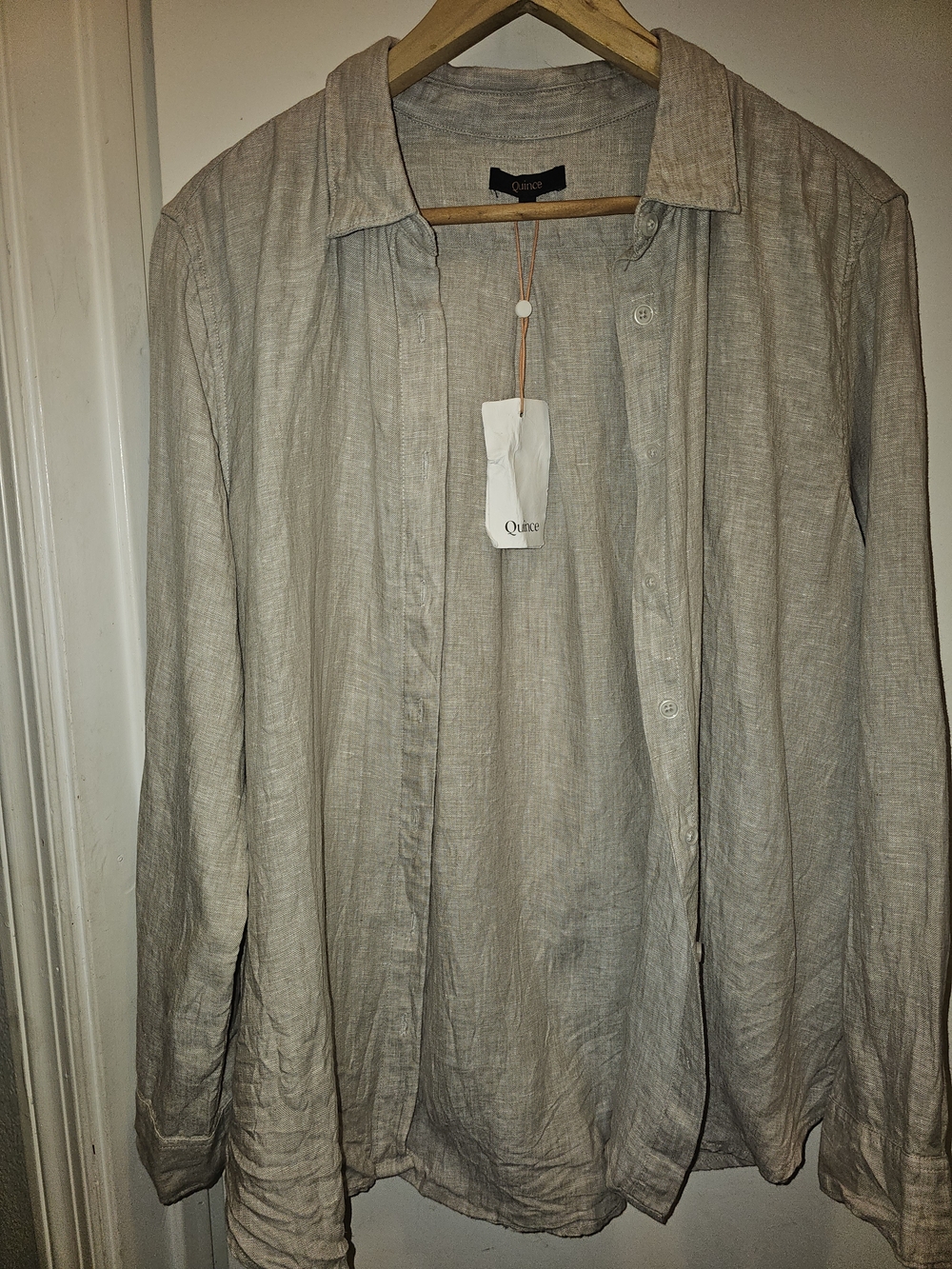 NWT Quince 100% European Linen Long Sleeve Women's Button Down Shirt Flax/Beige